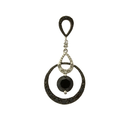 Black Round CZ within Circle Pendant - Click Image to Close